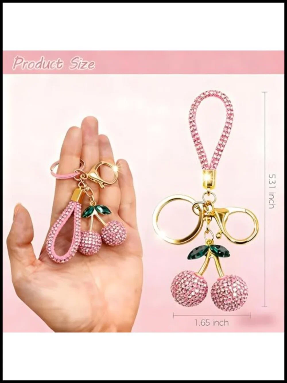Sparkly Rhinestone Cherry Keychain with Tassel